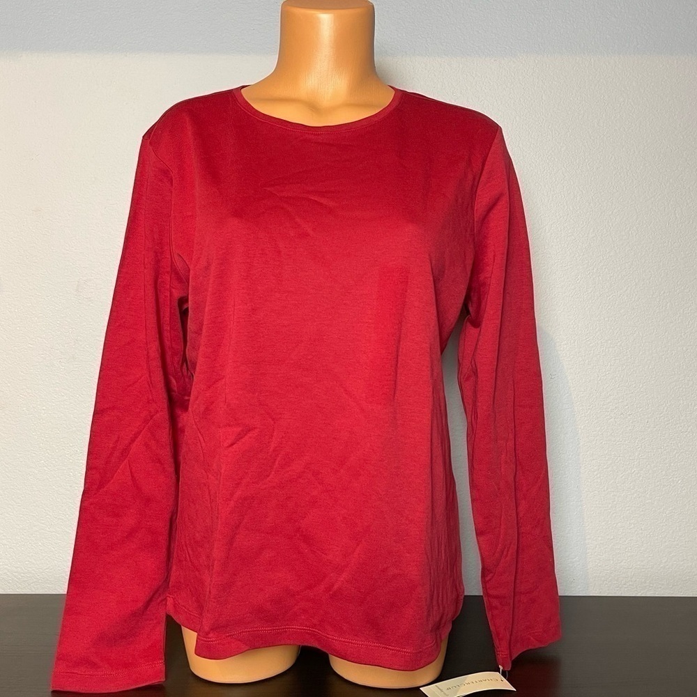 STYLE & Co Cotton Stretch Long Sleeve Cardinal Crew Neck Shirt